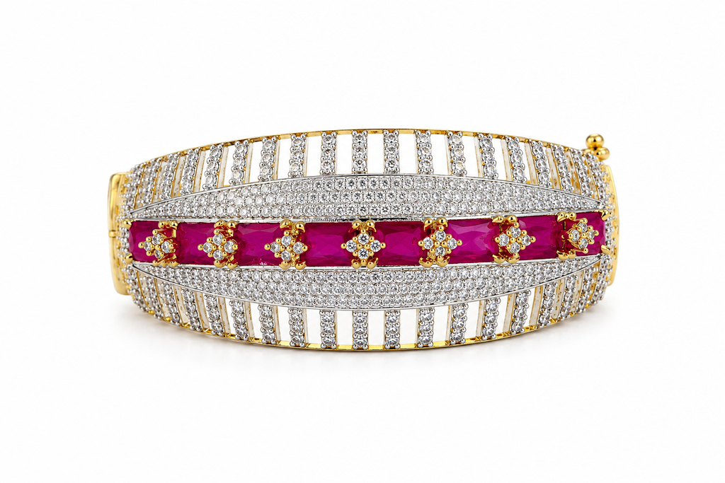 Luxury American Diamond Statement Bracelet – Gold Plated