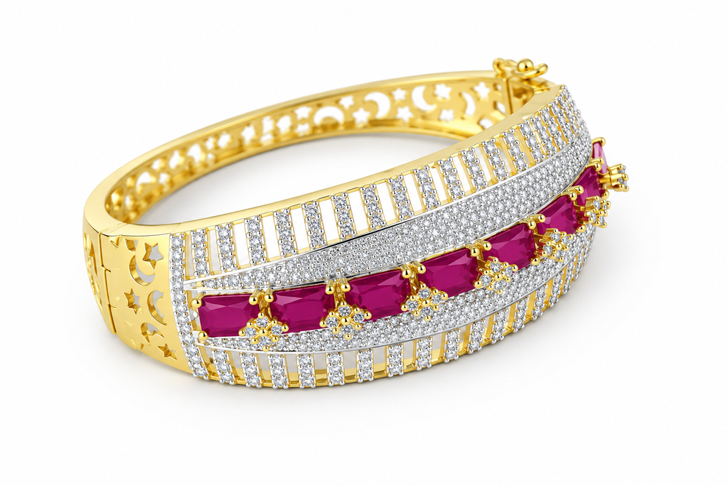 Luxury American Diamond Statement Bracelet – Gold Plated