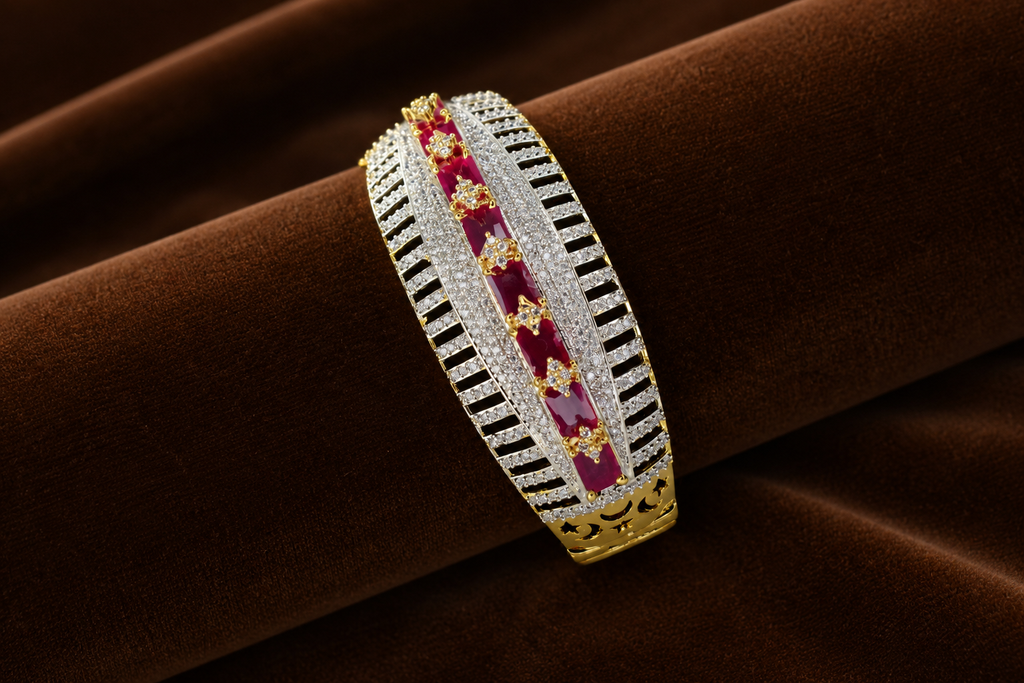 Luxury American Diamond Statement Bracelet – Gold Plated