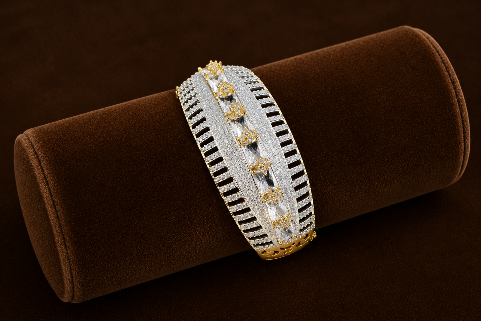 Luxury American Diamond Statement Bracelet – Gold Plated