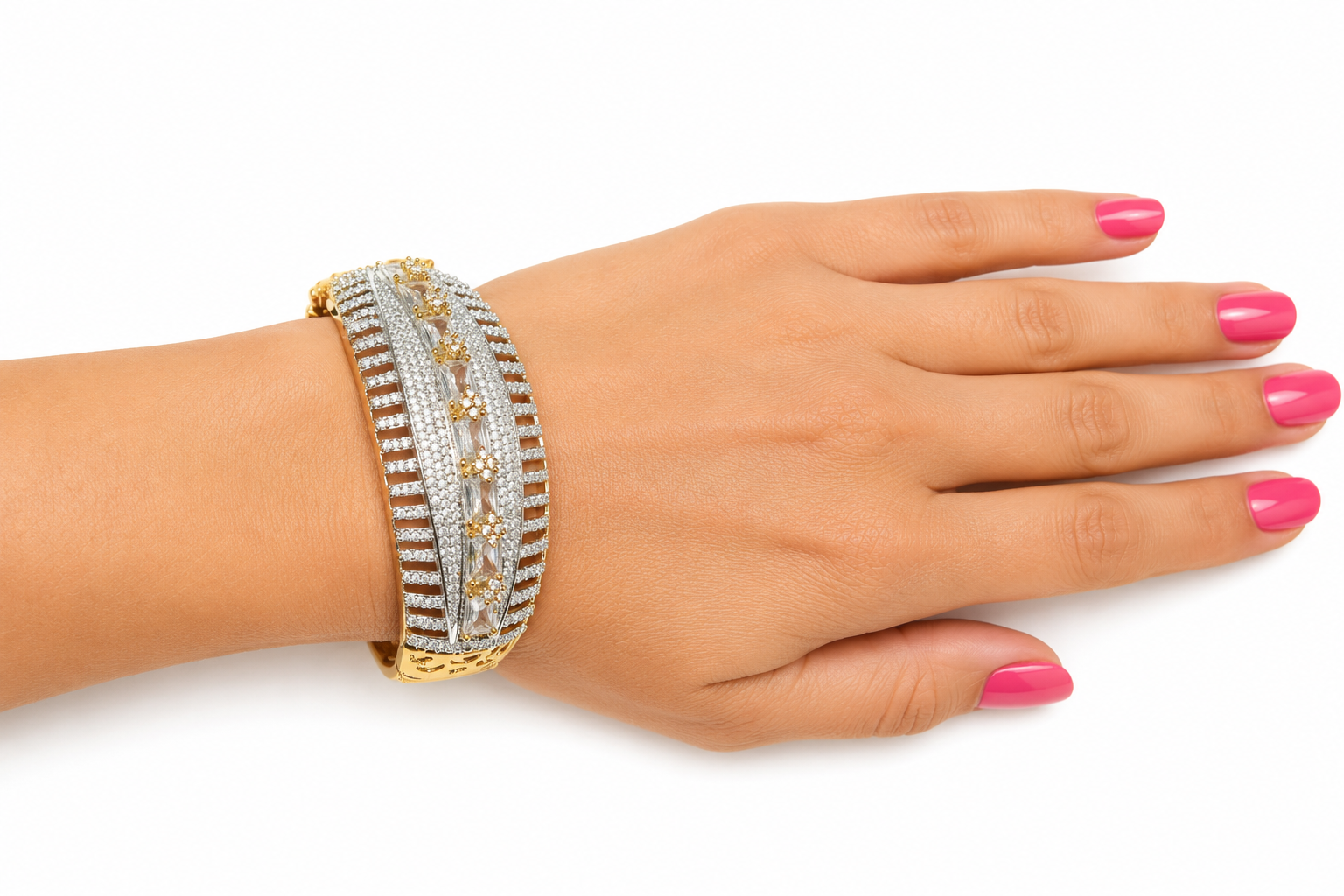 Luxury American Diamond Statement Bracelet – Gold Plated