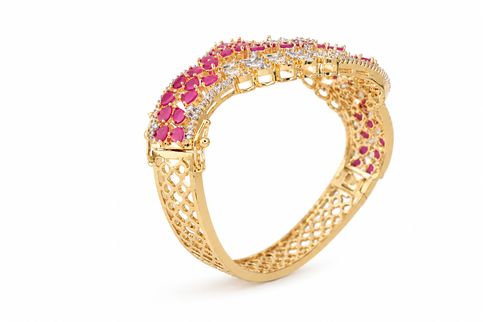 Gold-Plated Luxury American Diamond Leaf Design  Bracelet