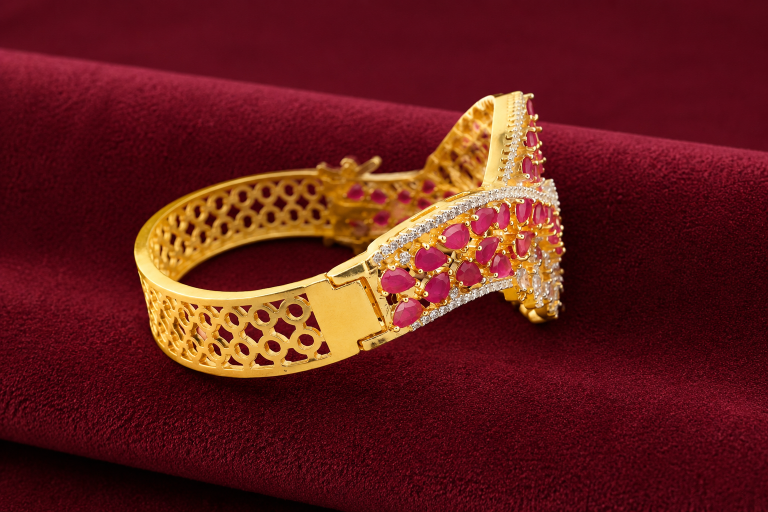 Gold-Plated Luxury American Diamond Leaf Design  Bracelet