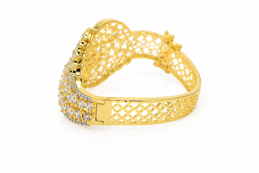 Gold-Plated Luxury American Diamond Leaf Design  Bracelet