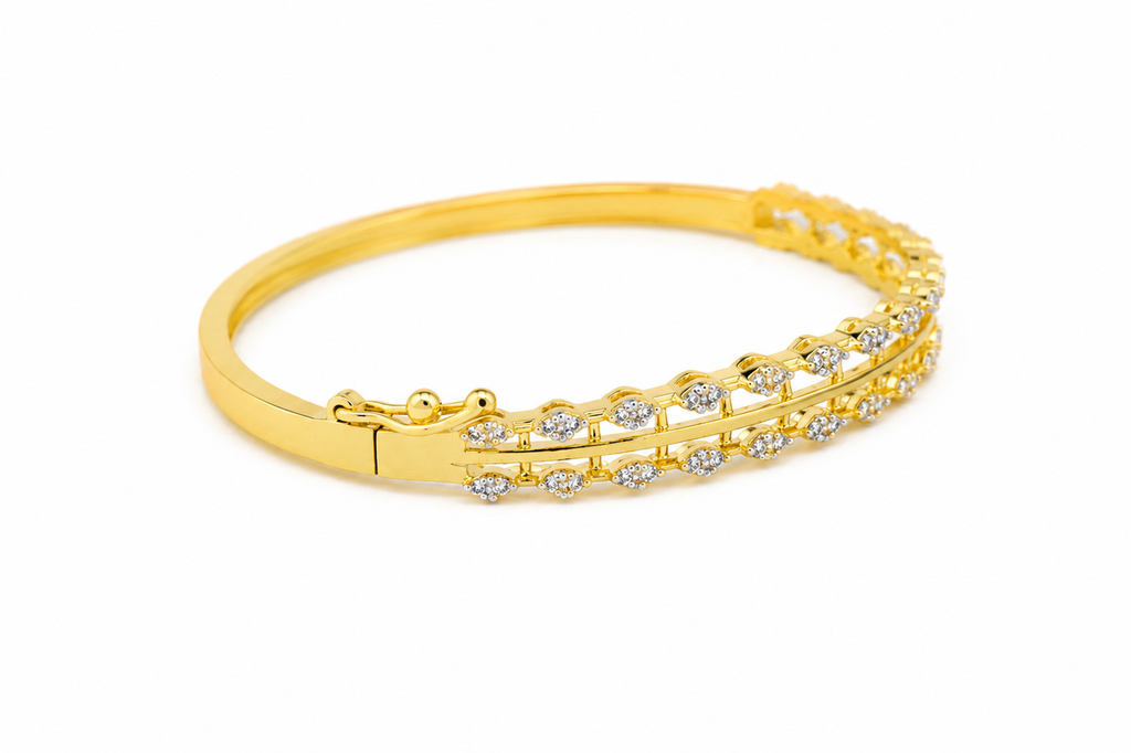 Elegant American Diamond Double-Line Gold-Tone Bracelet