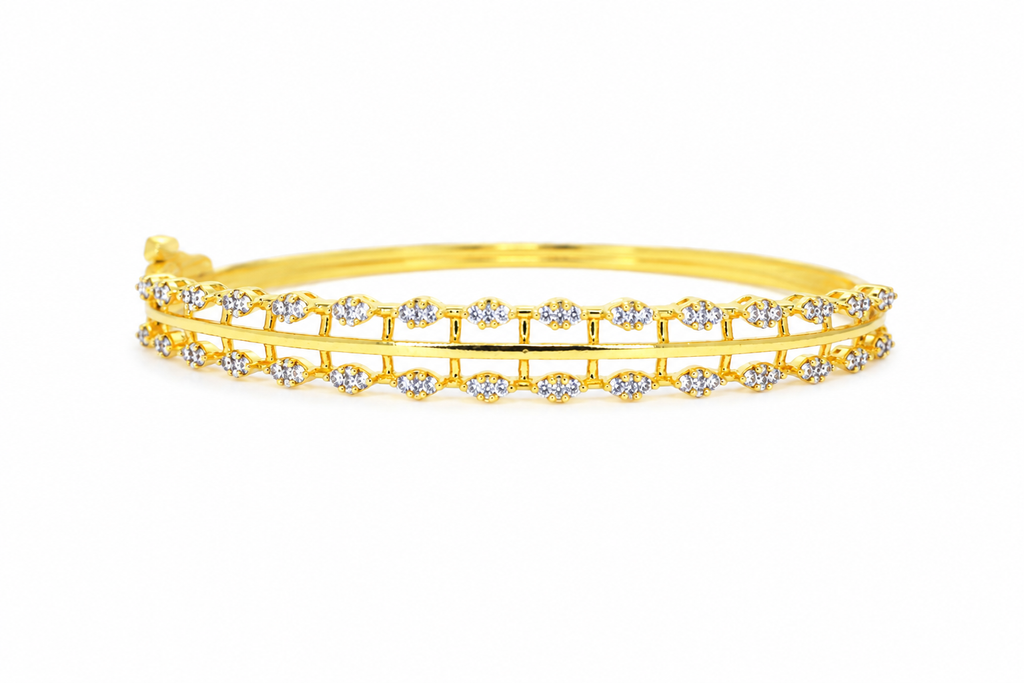 Elegant American Diamond Double-Line Gold-Tone Bracelet
