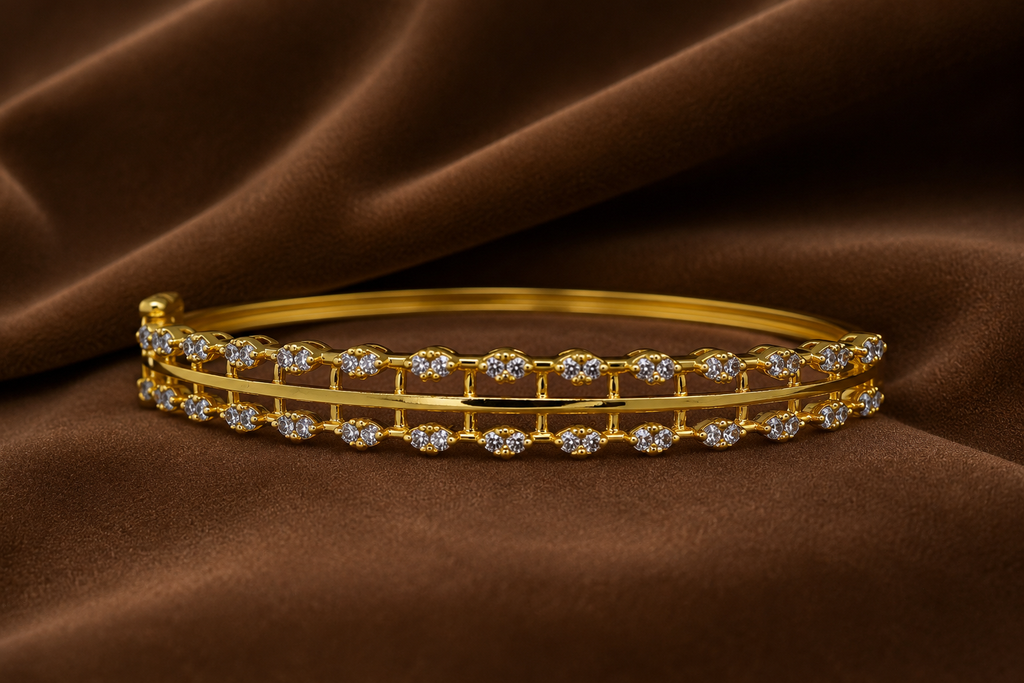 Elegant American Diamond Double-Line Gold-Tone Bracelet
