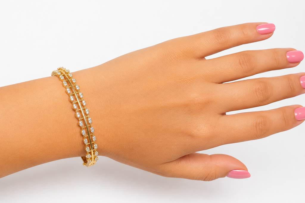 Elegant American Diamond Double-Line Gold-Tone Bracelet