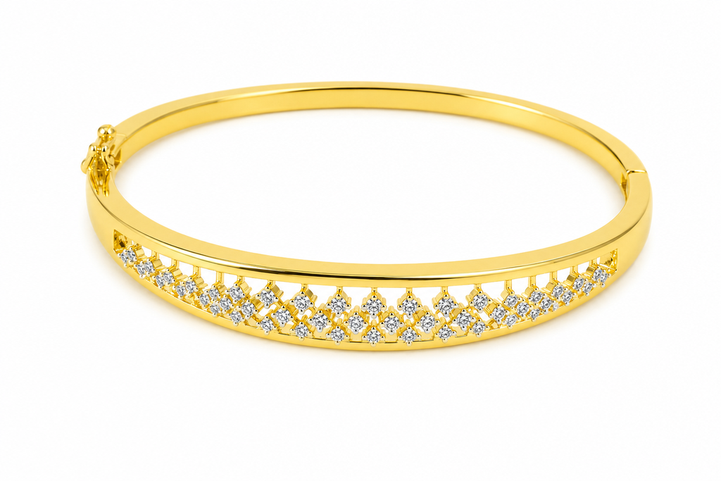 Gold Plated AD Diamond Openwork Floral Bracelet