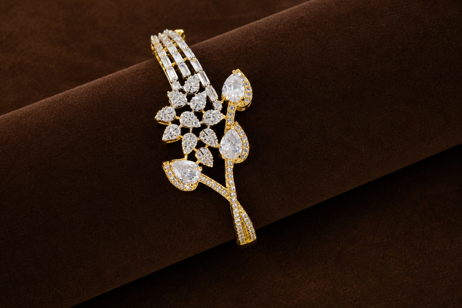 AD Diamond Leaf Cuff Bracelet