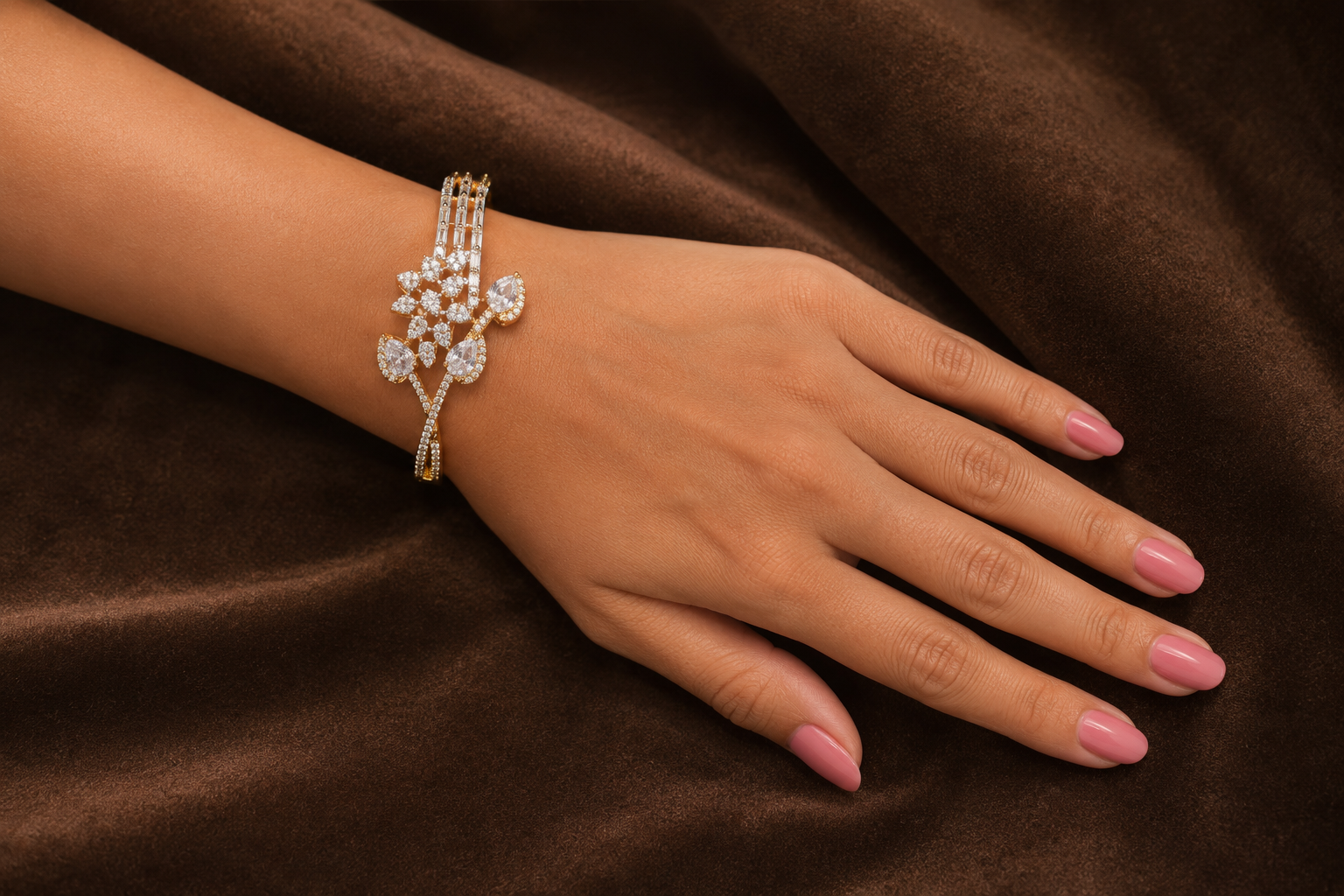 AD Diamond Leaf Cuff Bracelet