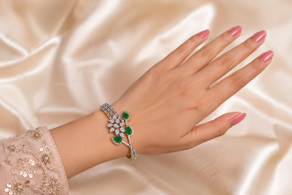 AD Diamond Leaf Cuff Bracelet