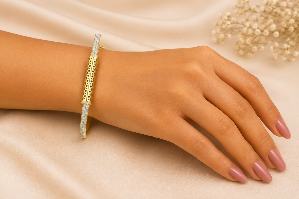 Gold Plated  Openwork  Cubic AD Diamond Bracelet