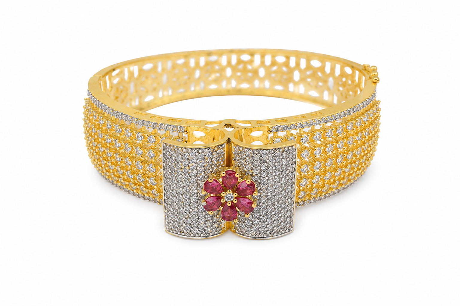 Floral American Diamond (AD) Statement Bracelet