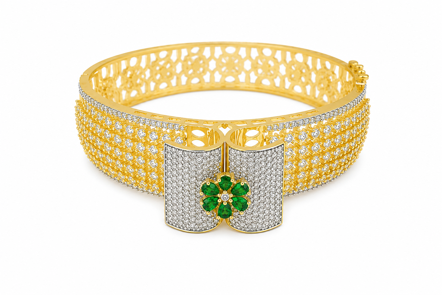 Floral American Diamond (AD) Statement Bracelet