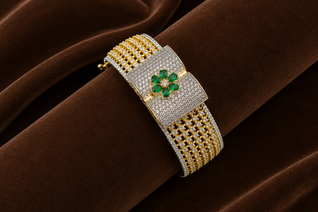 Floral American Diamond (AD) Statement Bracelet