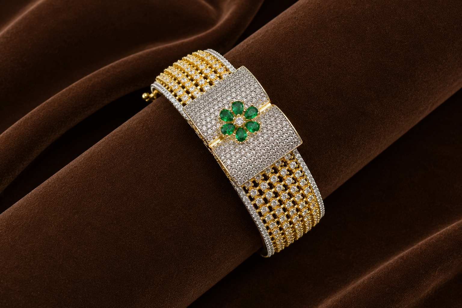 Floral American Diamond (AD) Statement Bracelet