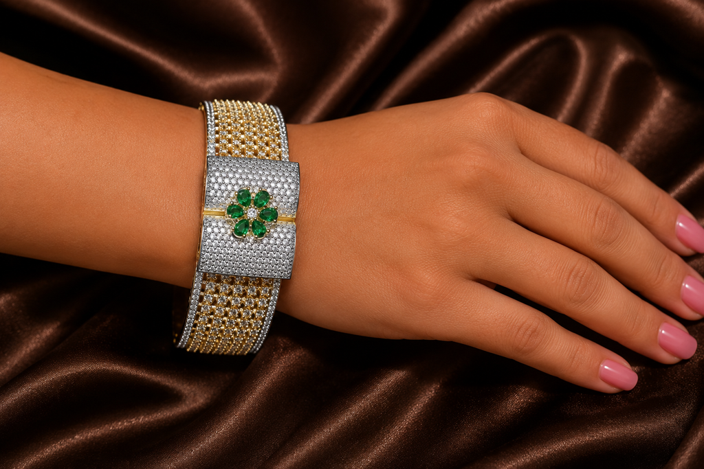 Floral American Diamond (AD) Statement Bracelet