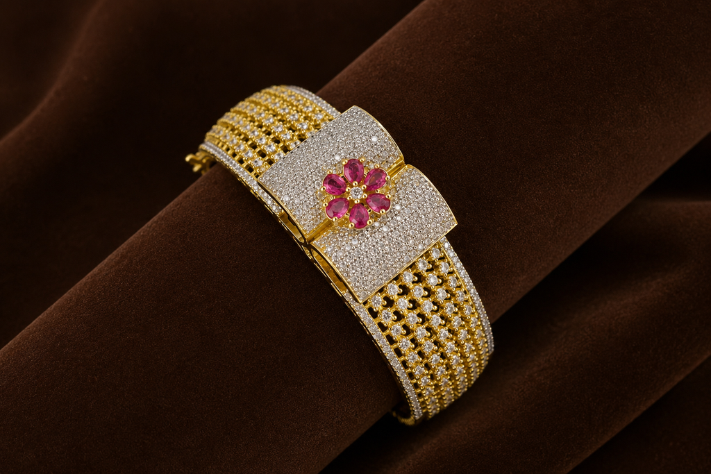 Floral American Diamond (AD) Statement Bracelet