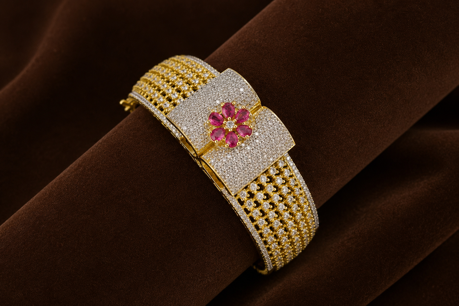 Floral American Diamond (AD) Statement Bracelet