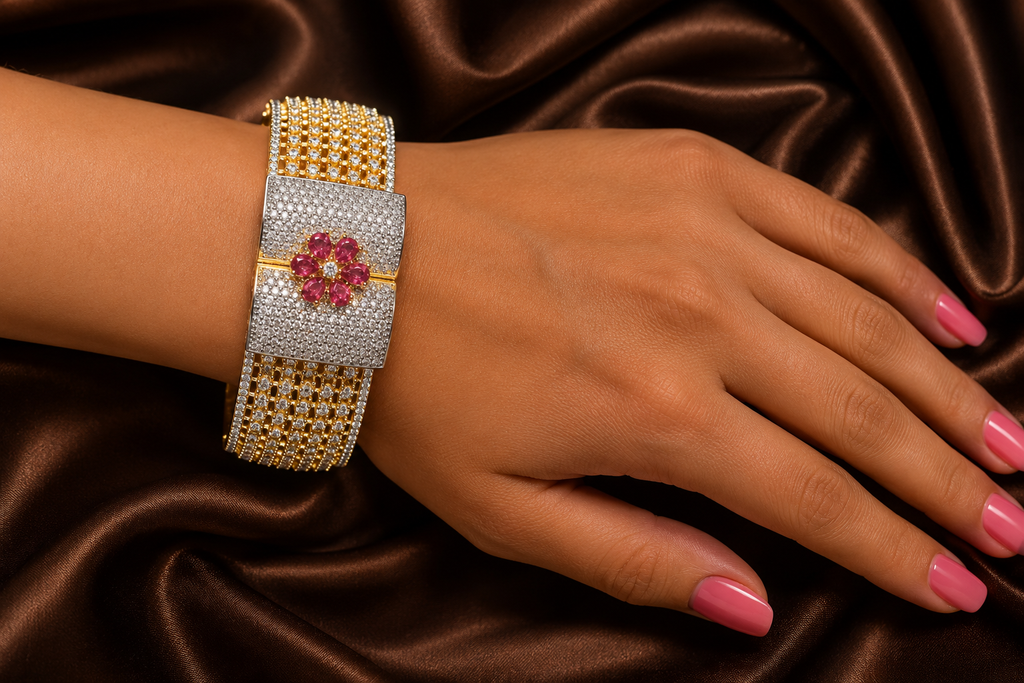 Floral American Diamond (AD) Statement Bracelet
