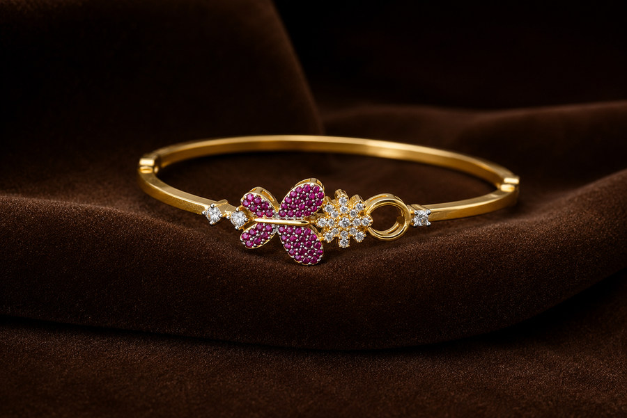 Gold-Plated American Diamond  Butterfly Bracelet
