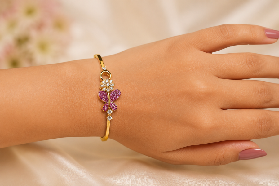 Gold-Plated American Diamond  Butterfly Bracelet