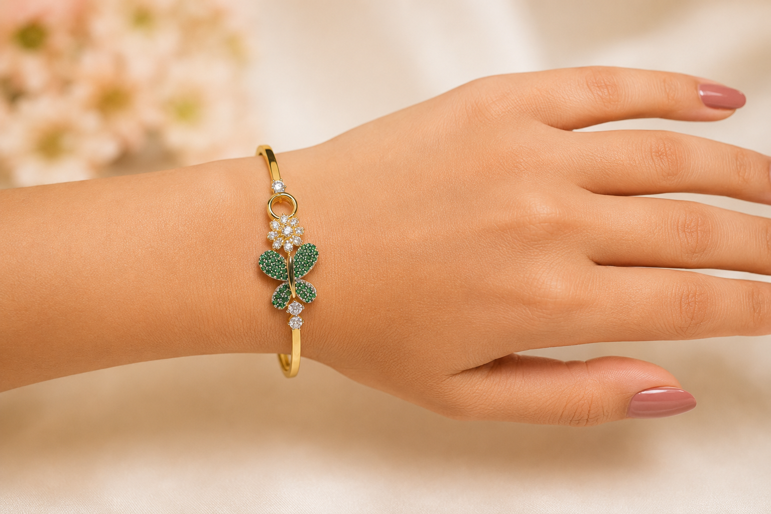 Gold-Plated American Diamond  Butterfly Bracelet