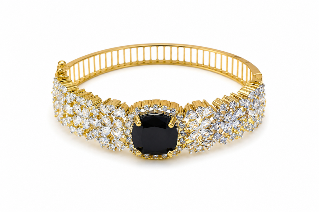 Midnight Black American Diamond Floral Bracelet