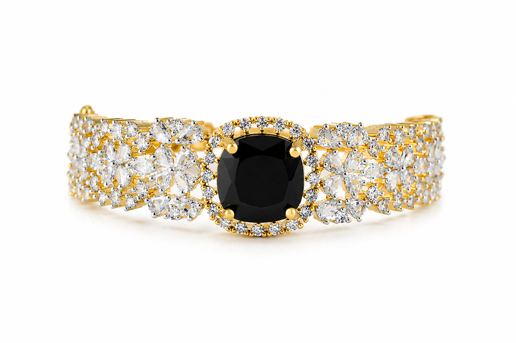 Midnight Black American Diamond Floral Bracelet