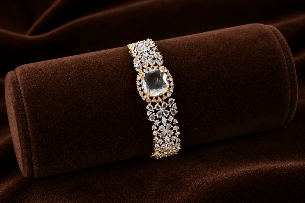 Midnight Black American Diamond Floral Bracelet