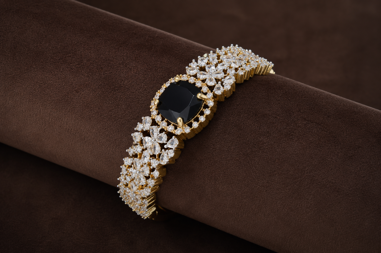 Midnight Black American Diamond Floral Bracelet