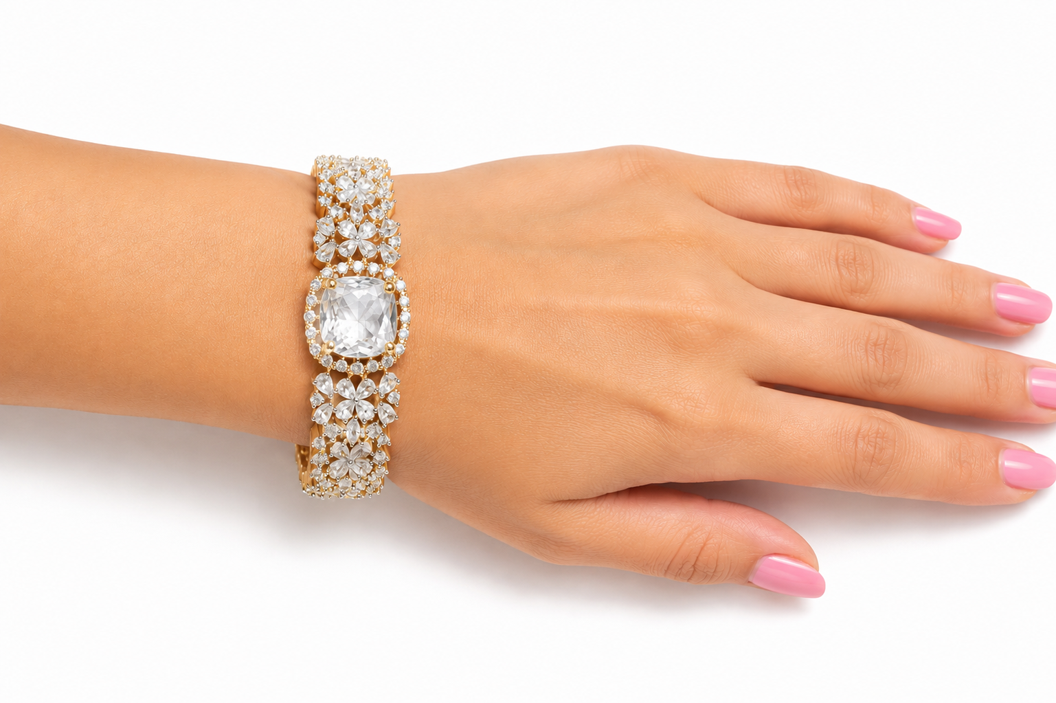 Midnight Black American Diamond Floral Bracelet
