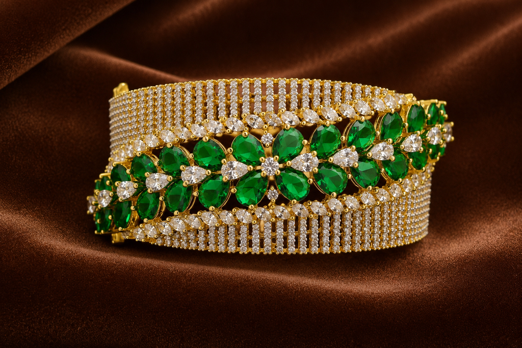 Gold Plated Luxury AD Diamond Floral Bracelet