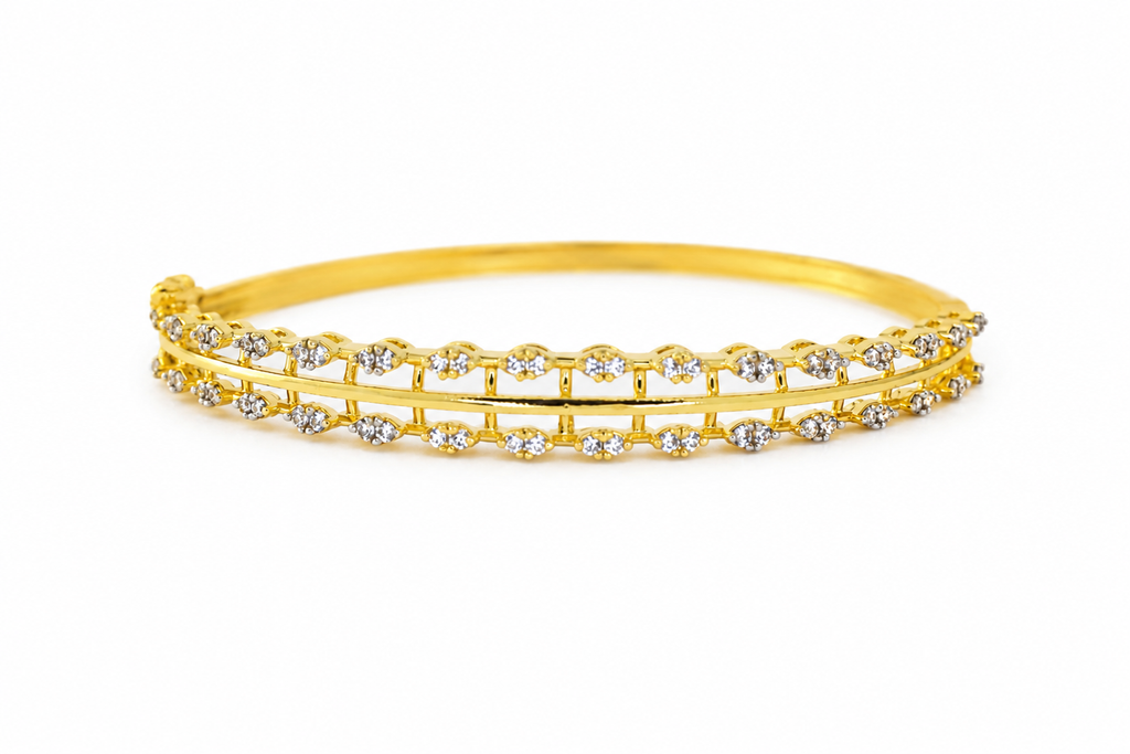 Elegant American Diamond Double-Line Gold-Tone Bracelet