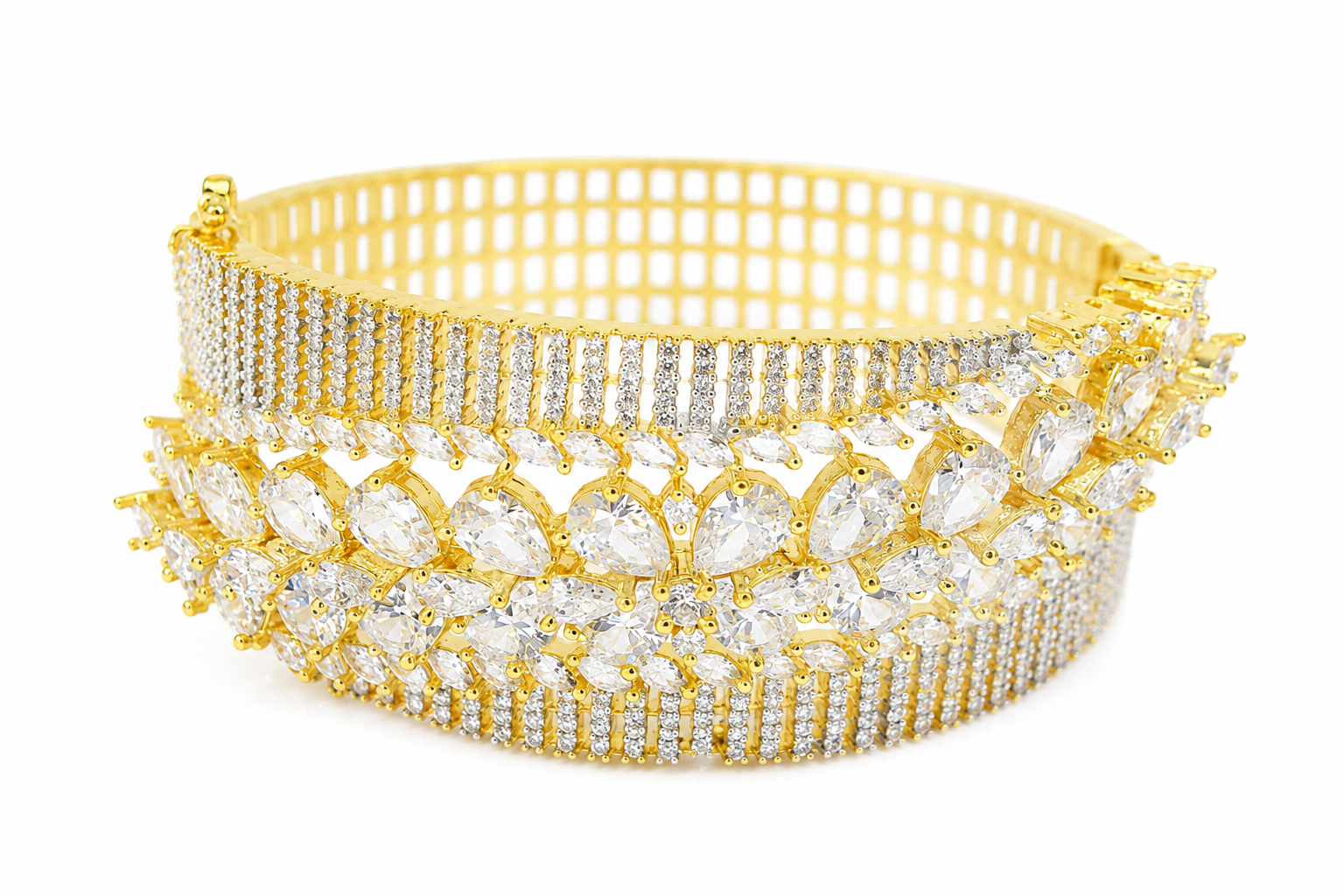 Gold Plated Luxury AD Diamond Floral Bracelet