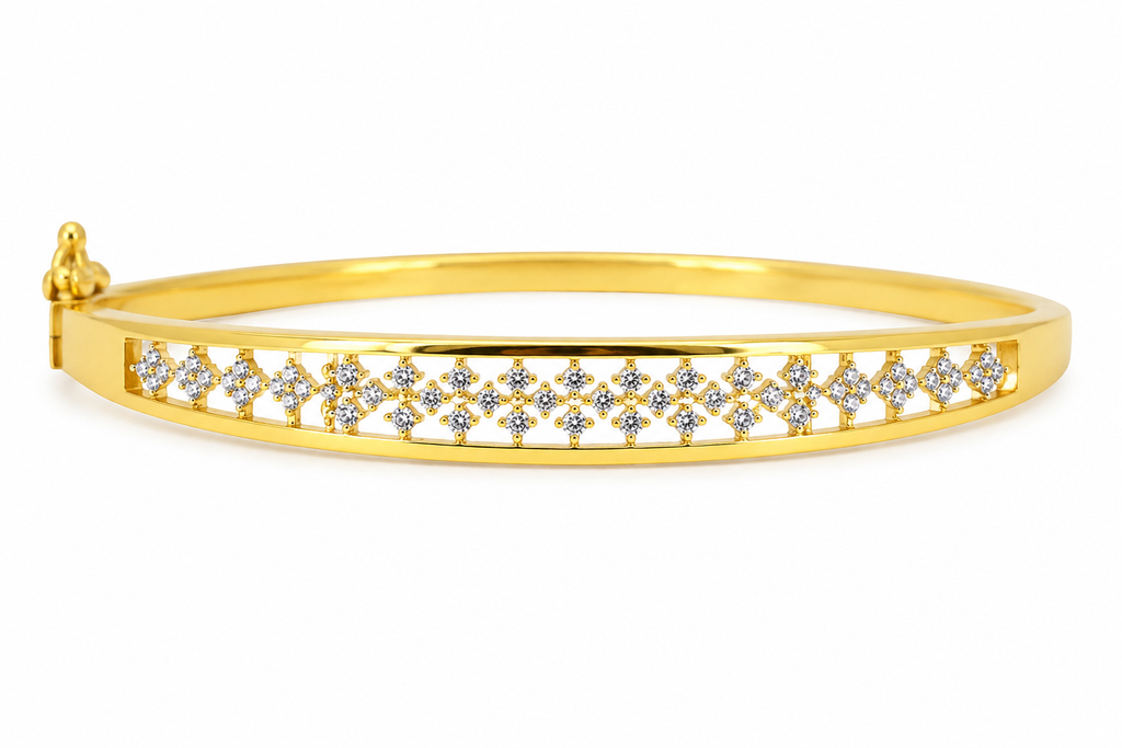 Gold Plated AD Diamond Openwork Floral Bracelet