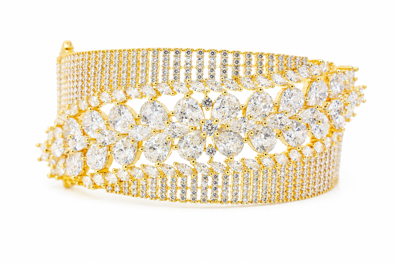 Gold Plated Luxury AD Diamond Floral Bracelet