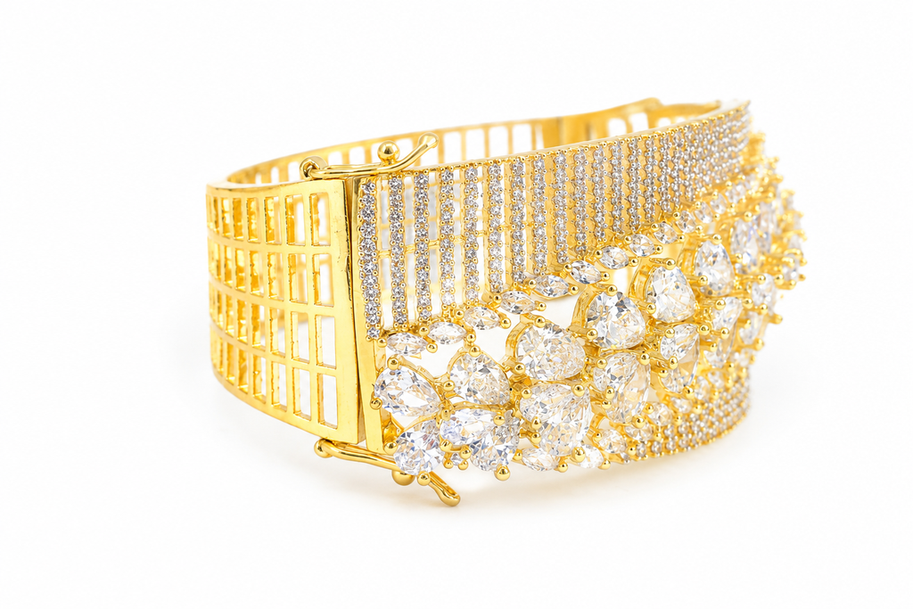 Gold Plated Luxury AD Diamond Floral Bracelet
