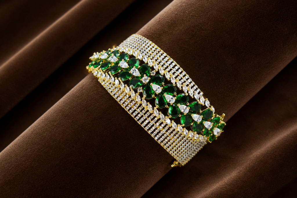 Gold Plated Luxury AD Diamond Floral Bracelet