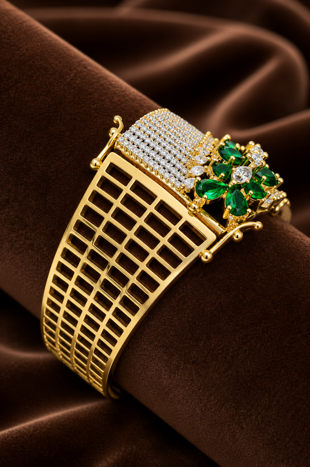 Gold Plated Luxury AD Diamond Floral Bracelet