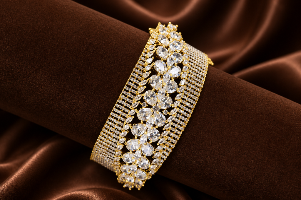 Gold Plated Luxury AD Diamond Floral Bracelet