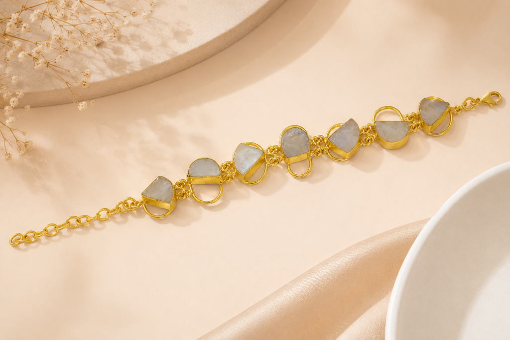 18K Gold-Plated Finish Natural White Stone Accents bracelet