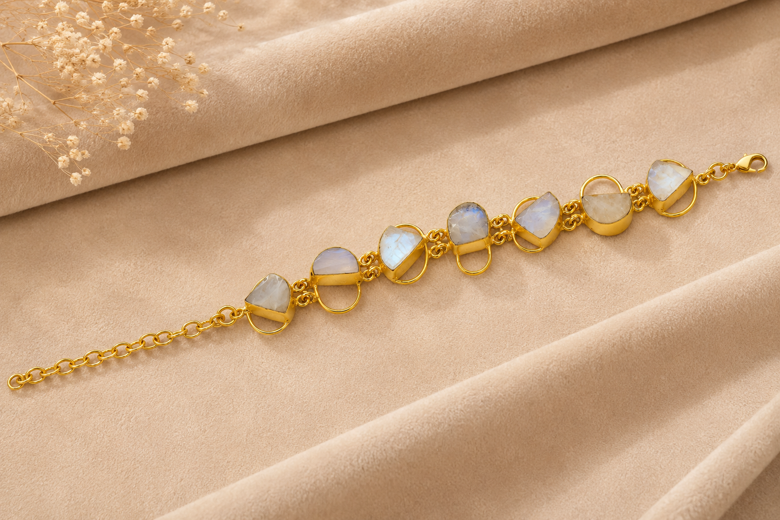18K Gold-Plated Finish Natural White Stone Accents bracelet