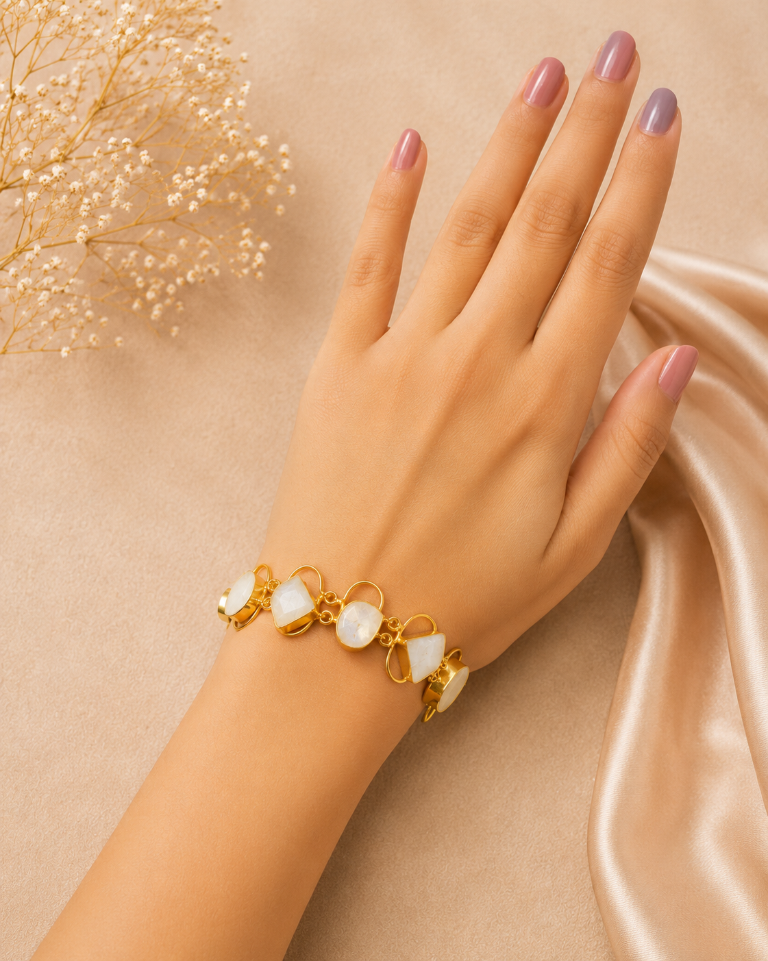 18K Gold-Plated Finish Natural White Stone Accents bracelet
