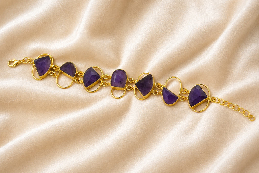 18K Gold-Plated Finish Natural White Stone Accents bracelet