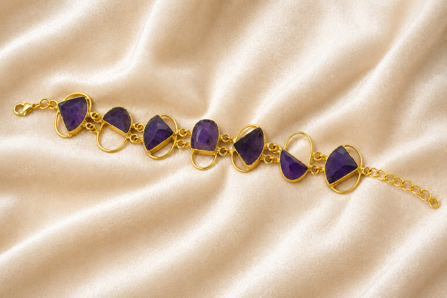 18K Gold-Plated Finish Natural White Stone Accents bracelet