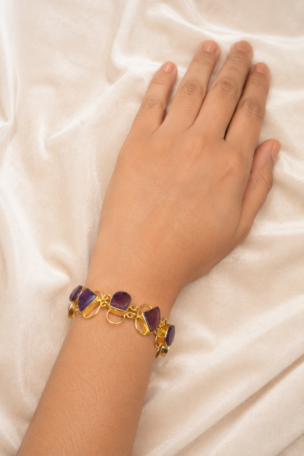 18K Gold-Plated Finish Natural White Stone Accents bracelet