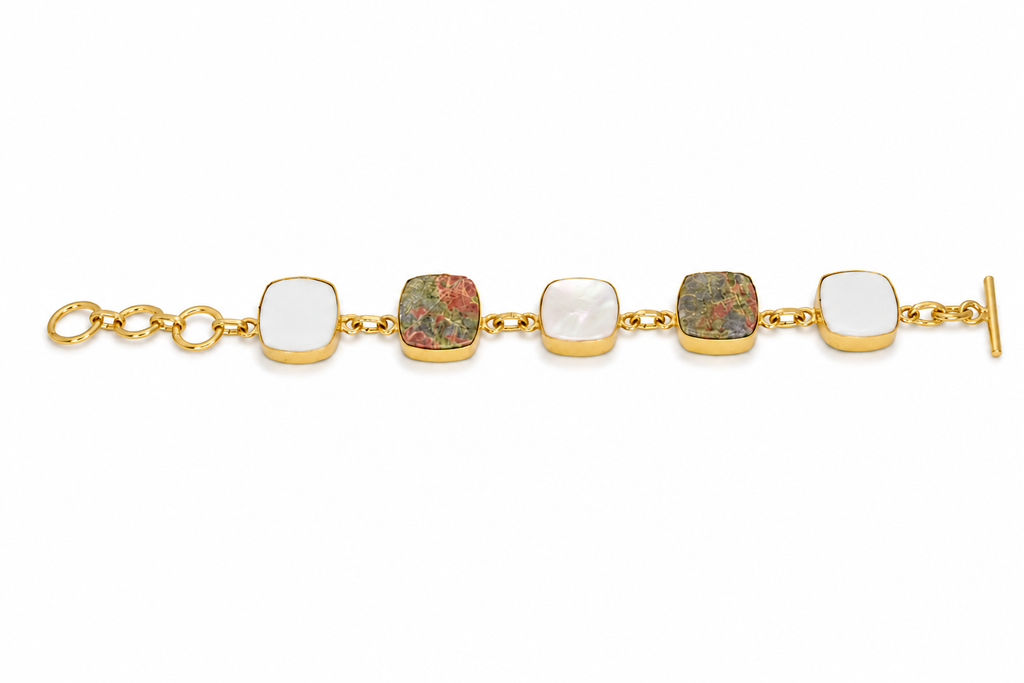 18KT Gold Plated Natural Stone Statement Bracelet