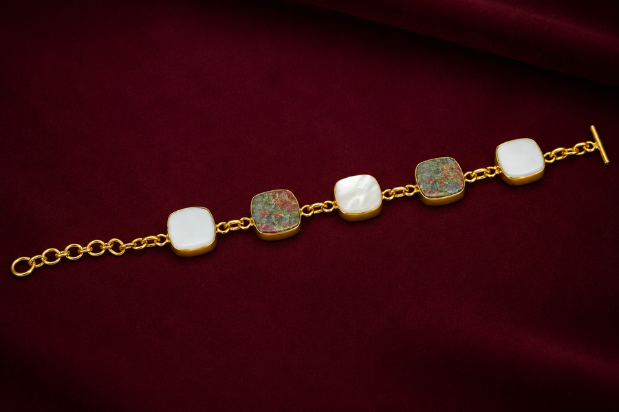 18KT Gold Plated Natural Stone Statement Bracelet